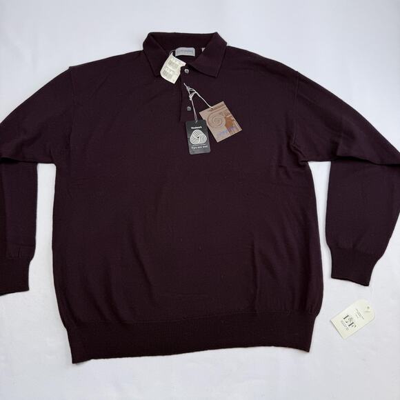 Metropolitan Other - Metropolitan Sweater Mens Large Burgundy 100% Wool Polo Pullover NWT
